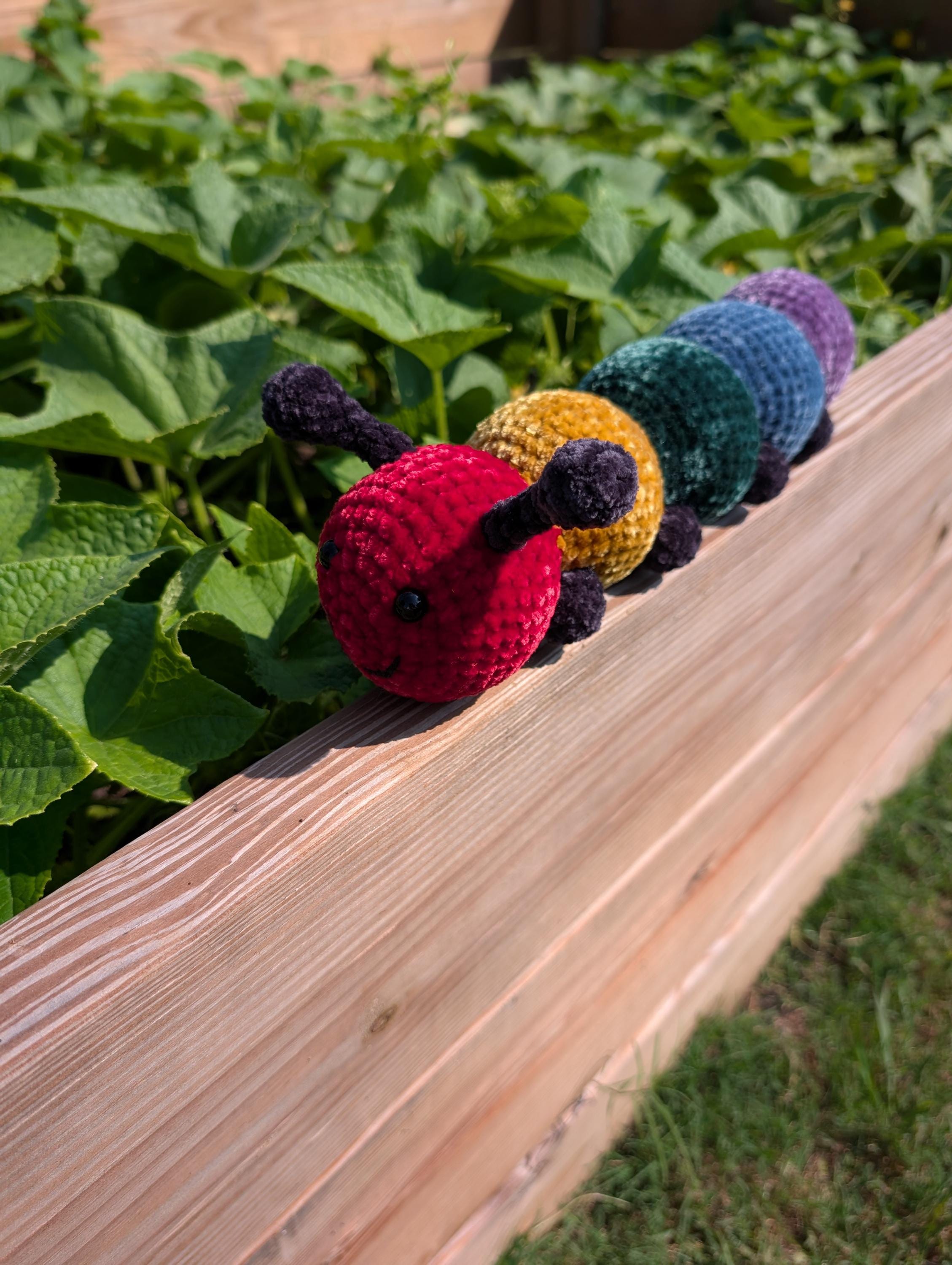 Hungry Rainbow Caterpillar Crochet Pattern - Stuffed Animal and Snuggle Buddy - Chenille Yarn