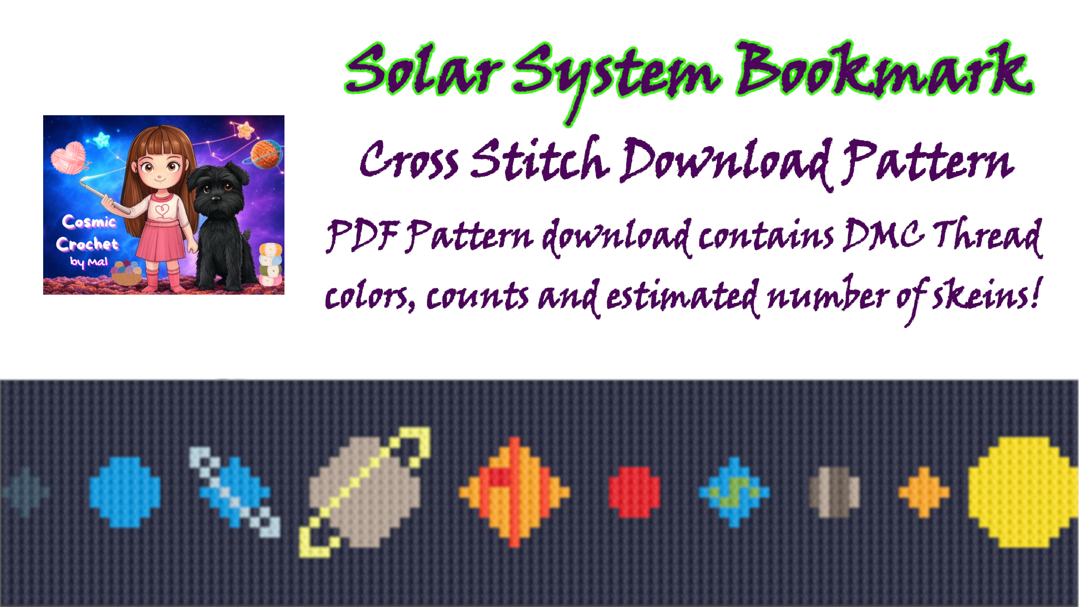 Solar System Bookmark - Cross Stitch Pattern - PDF Download