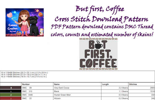 But First, Coffee - Fun Kitchen Decor - Cross Stitch Pattern - PDF Download - DIY Decor