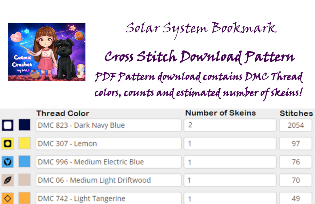 Solar System Bookmark - Cross Stitch Pattern - PDF Download