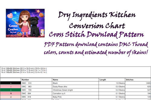 Dry Ingredients Conversion Chart - Cross Stitch Pattern (PDF Download)