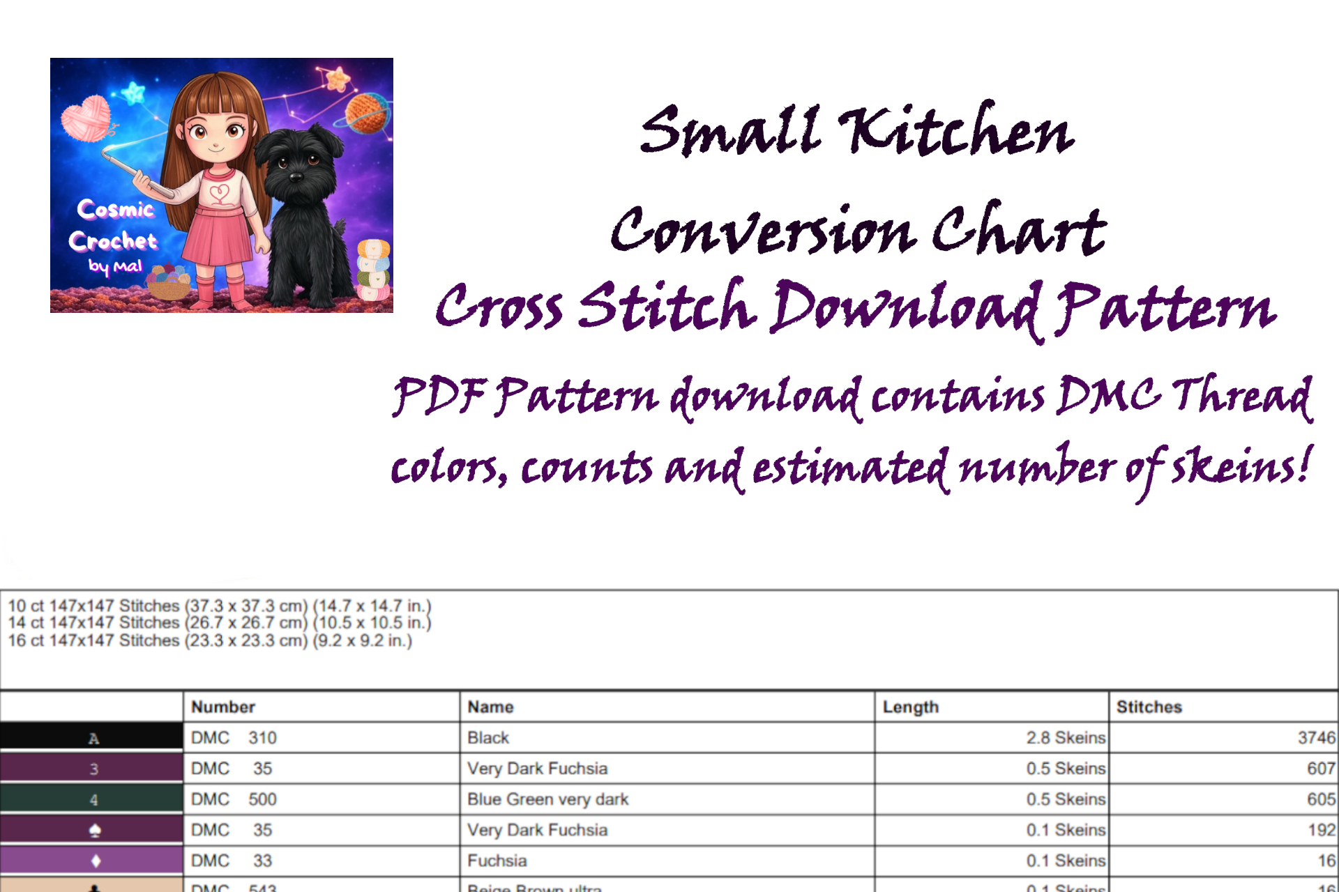 Kitchen Conversions Chart - Cross Stitch Pattern (PDF Download)